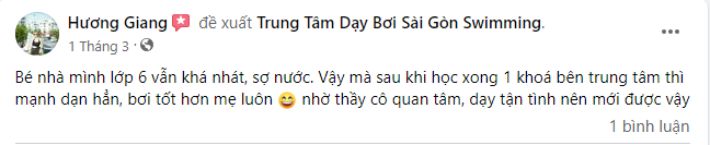 Đánh giá của học viên học bơi ở Quận 10 tại Sài Gòn Swimming